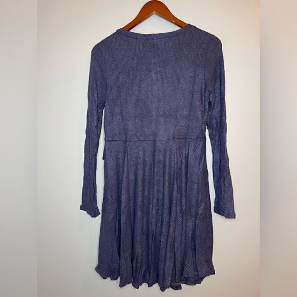 Lulus Fit and Fair Denim Blue Ribbed Knit Long Sleeve Skater Dress XL - Picture 4 of 14
